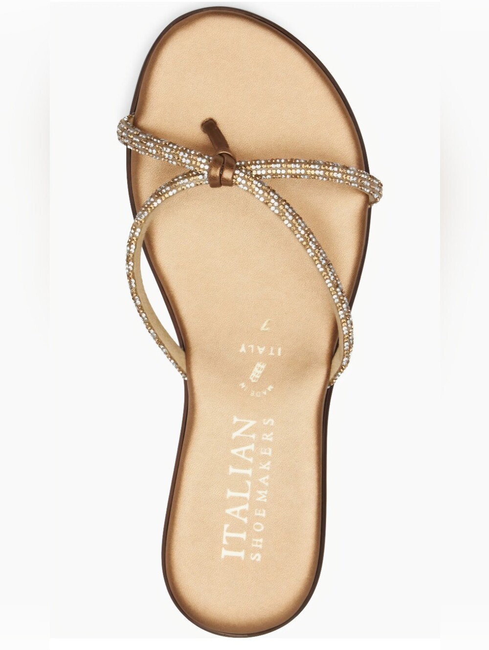 Italian Shoemakers Gold Crystal-Strap Toe-Loop Sandal